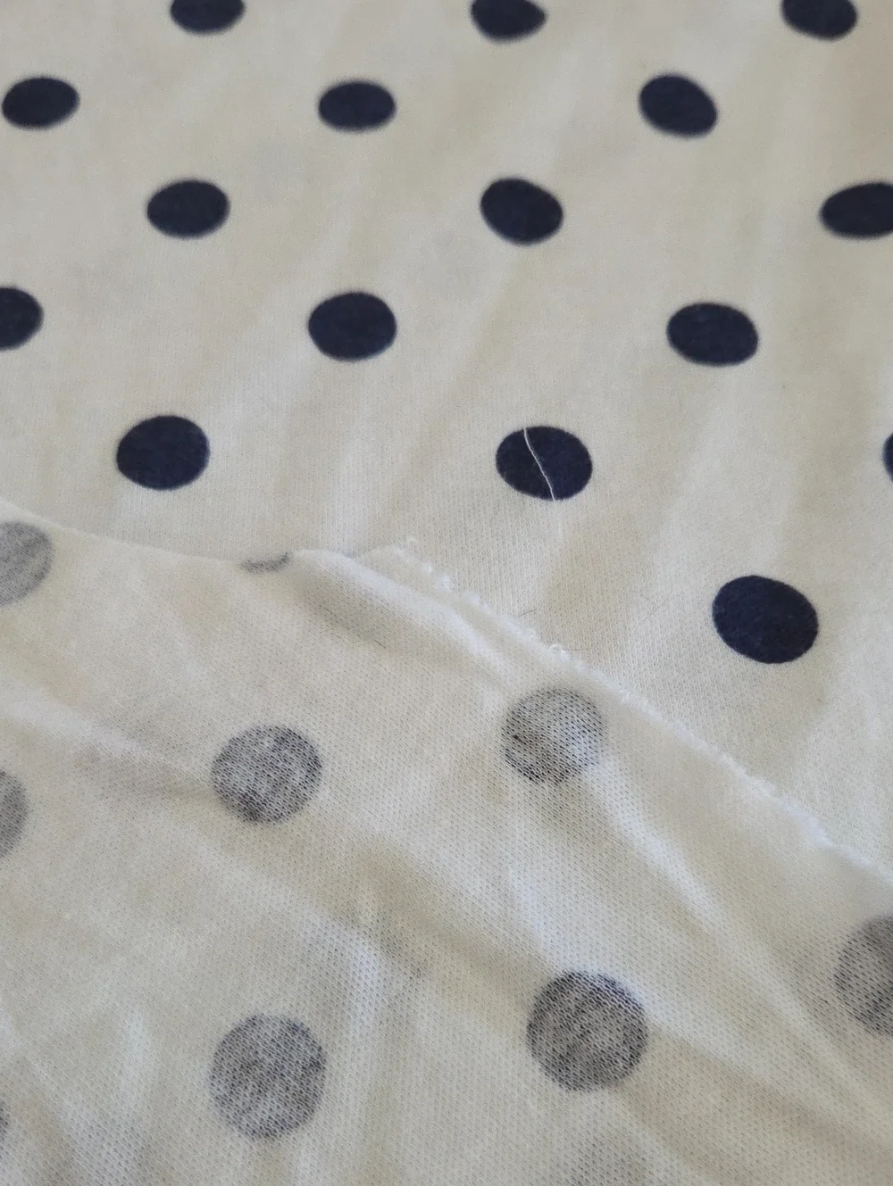 Knit Jersey White & Blue Polka Dot Craft Sewing Fabric 1.7 Yards